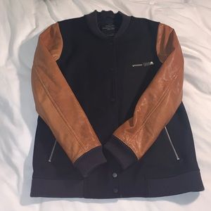 All Saints varsity jacket. Leather sleeves and wool.